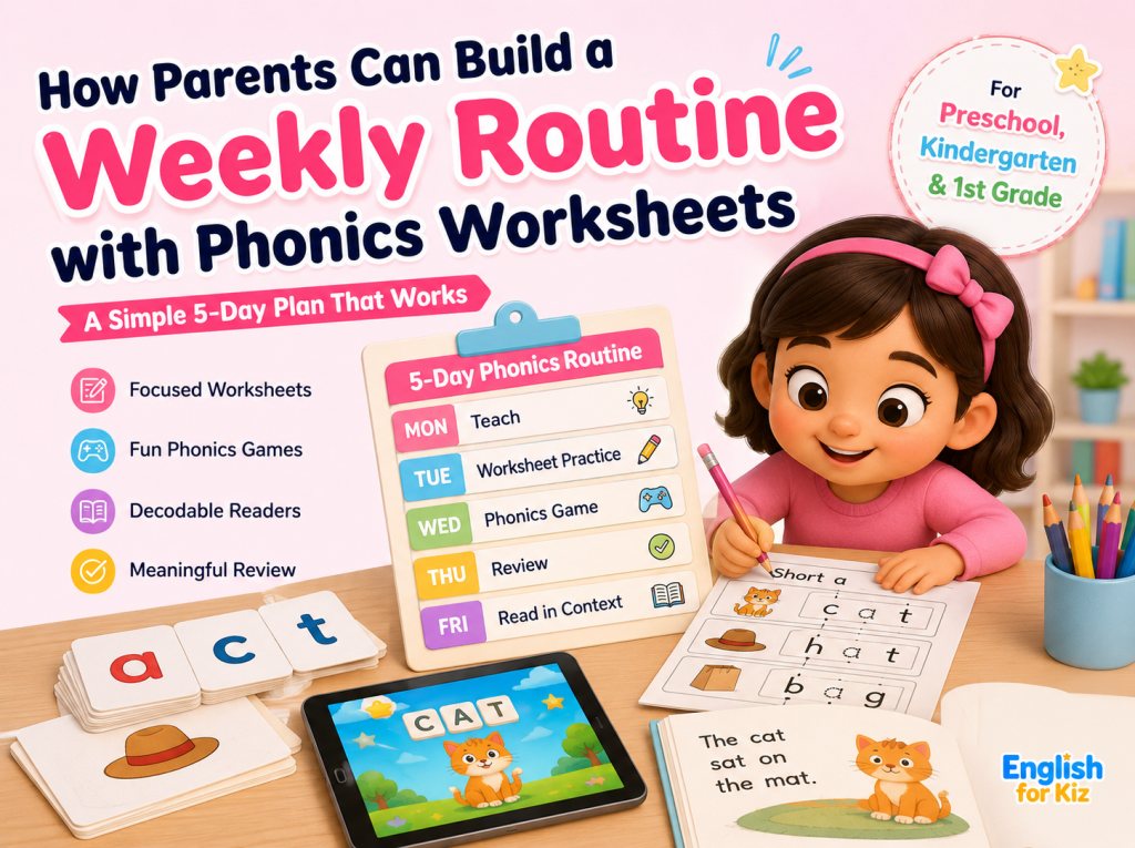 Weekly phonics worksheets routine with games and decodable readers